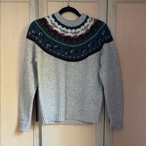 Woolrich Gray and Blue Patterned Crew Neck Sweater